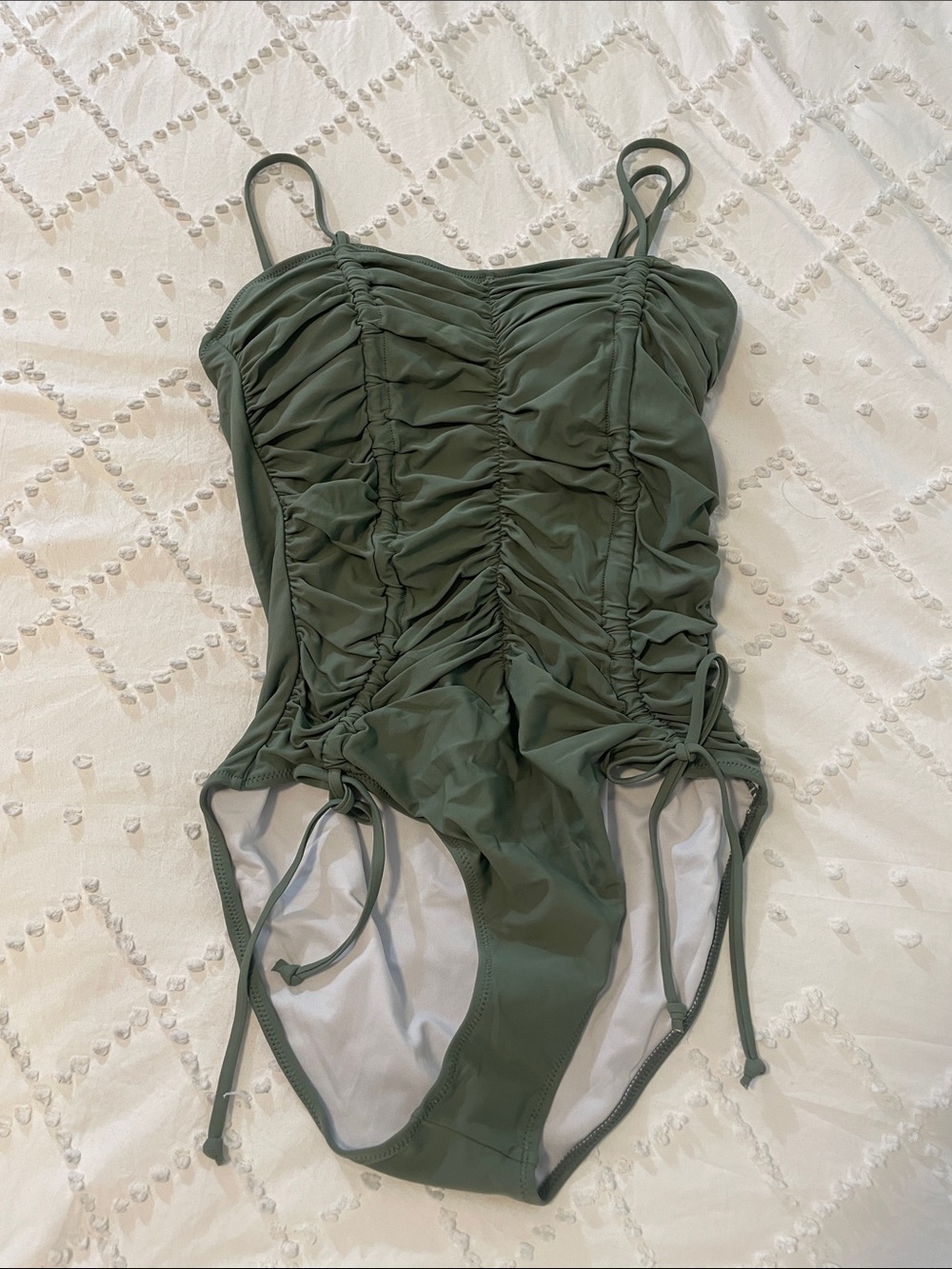 Blooming Jelly Ruched Olive Green One-Piece Swimsuit with Adjustable Side Ties